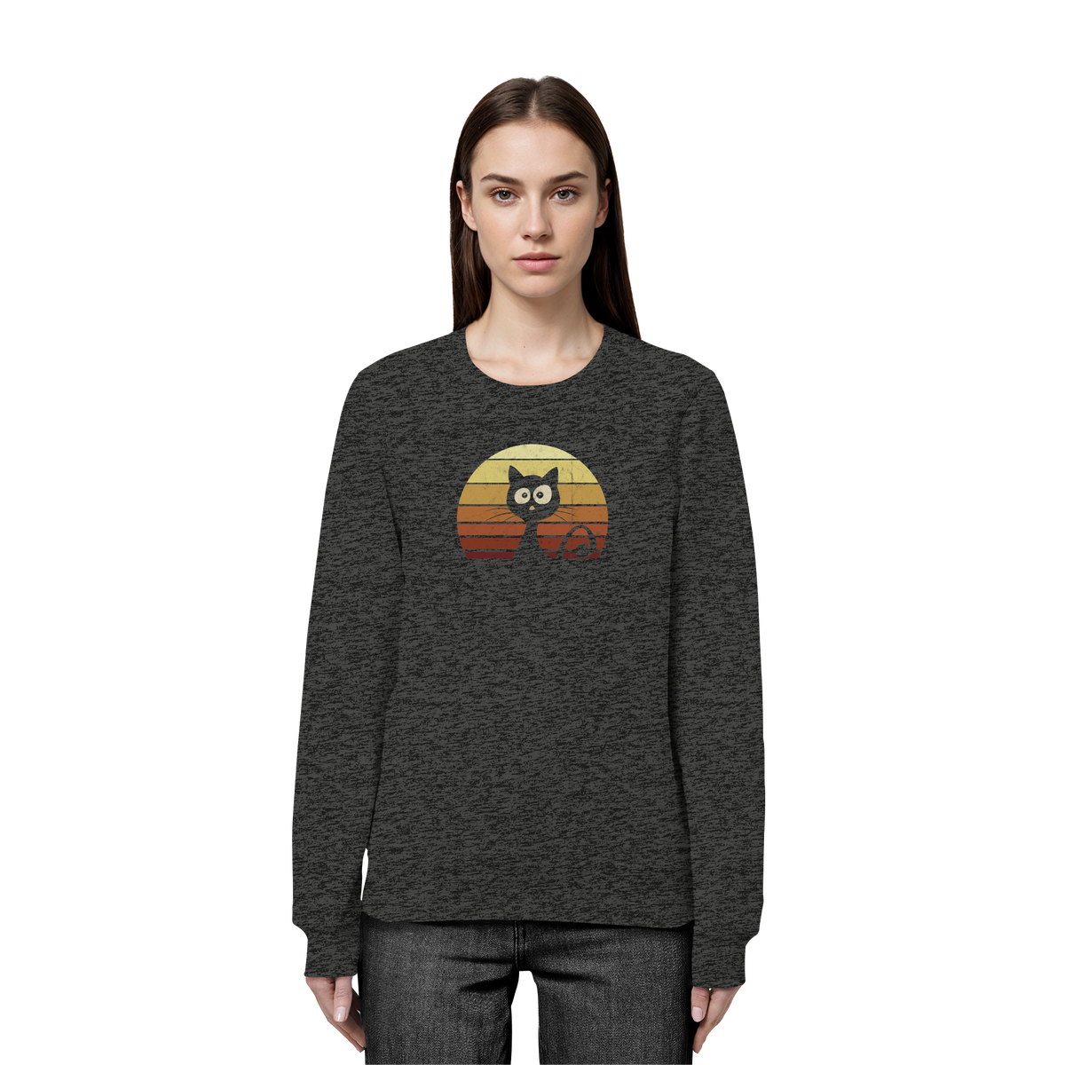Katze vor Retro Sonnenuntergang - Organic Basic Unisex Sweatshirt