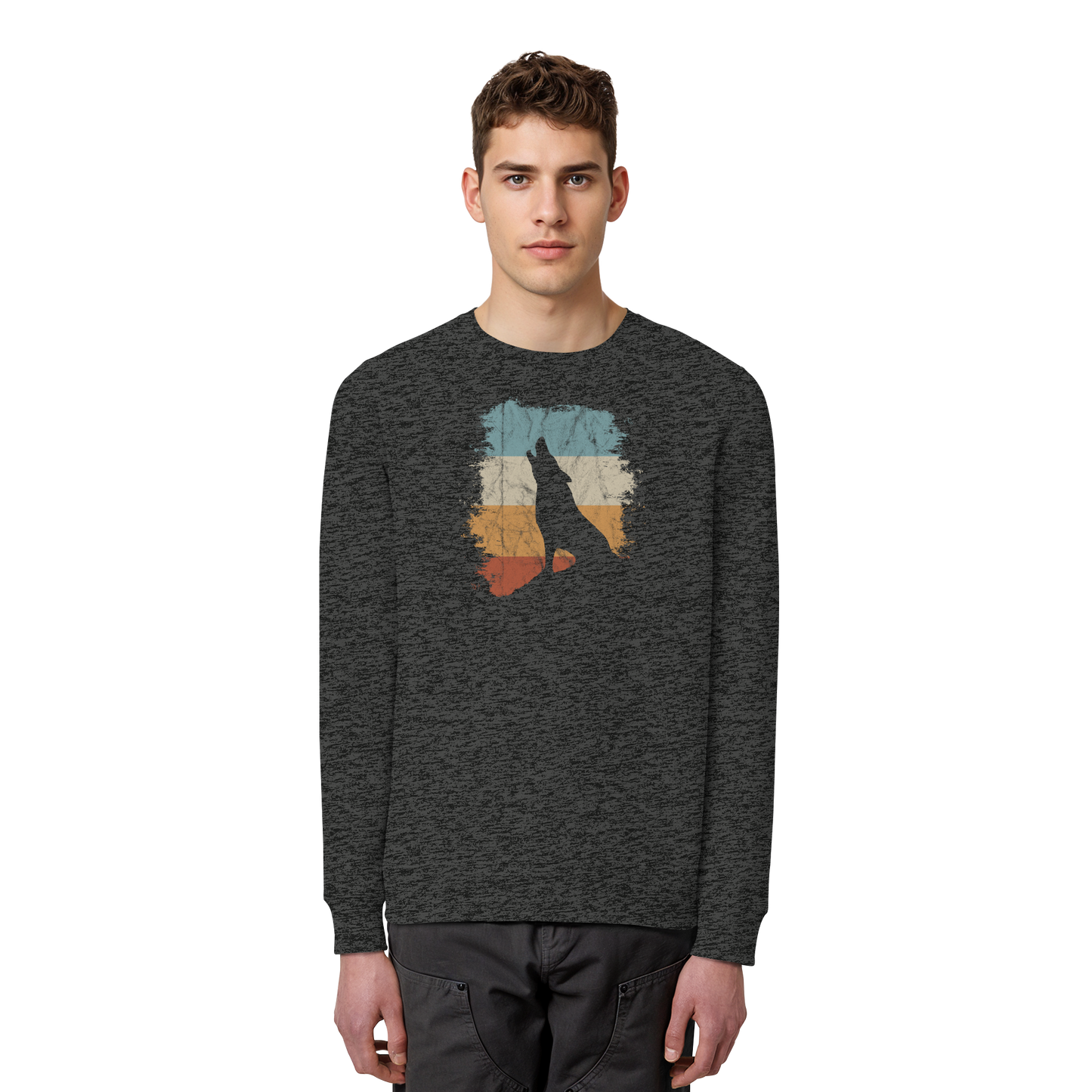 Retro Style lässig heulender Wolf  - Organic Basic Unisex Sweatshirt
