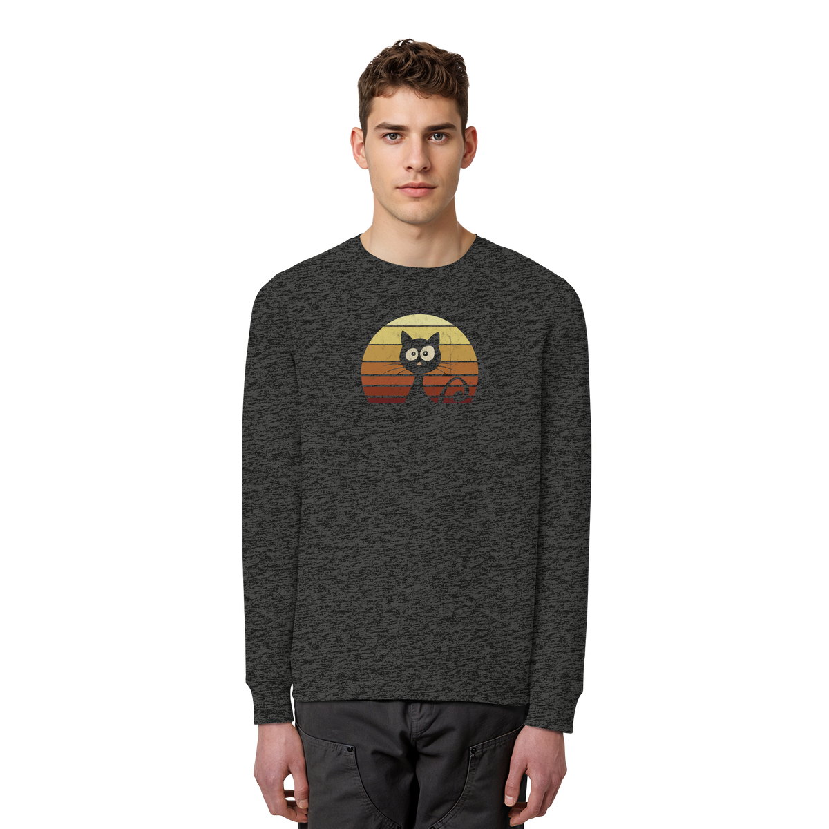 Katze vor Retro Sonnenuntergang - Organic Basic Unisex Sweatshirt