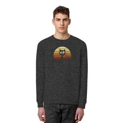 Katze vor Retro Sonnenuntergang - Organic Basic Unisex Sweatshirt