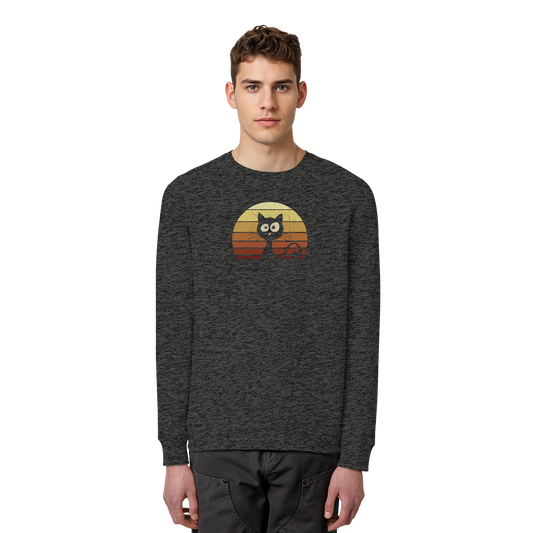 Katze vor Retro Sonnenuntergang - Organic Basic Unisex Sweatshirt