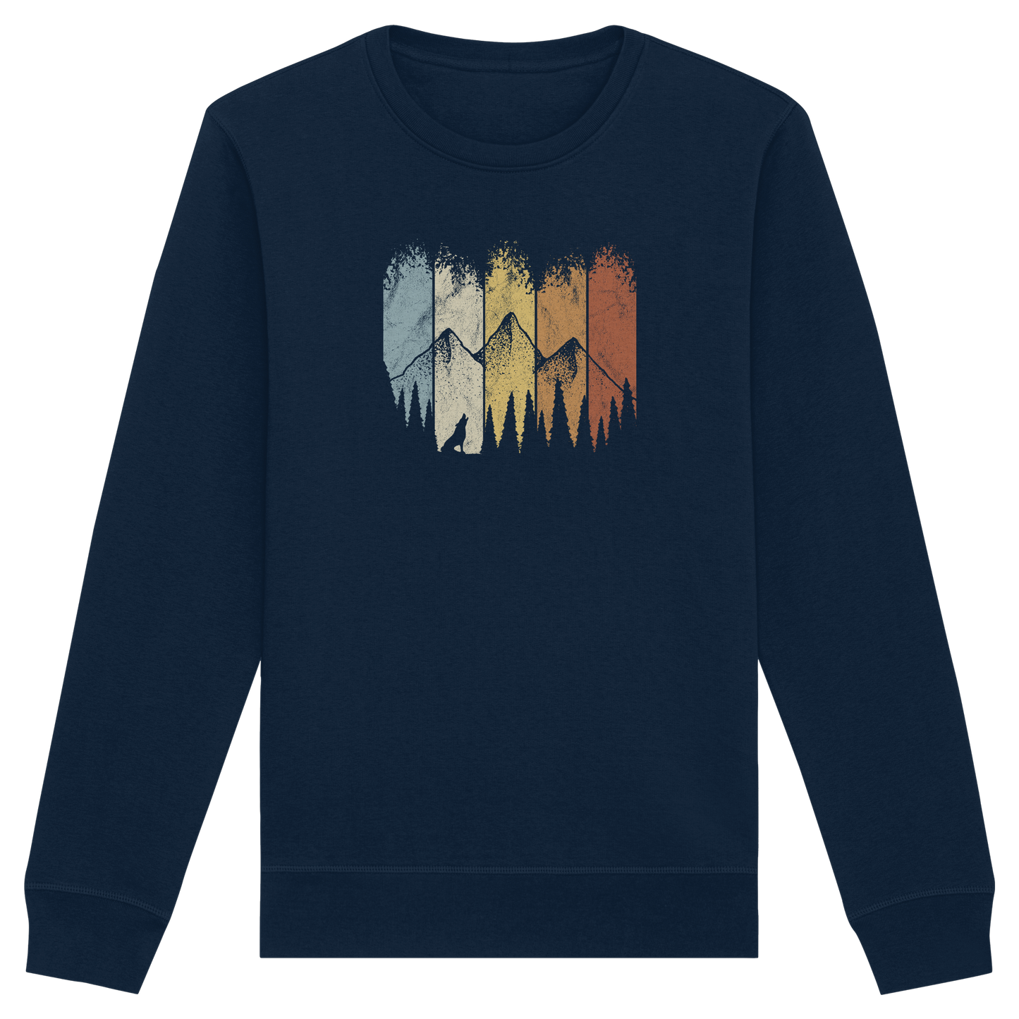 Retro Wald, Berge und Wolf  - Organic Basic Unisex Sweatshirt
