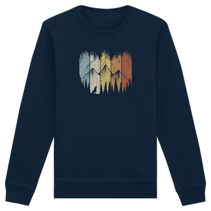 Retro Wald, Berge und Wolf  - Organic Basic Unisex Sweatshirt
