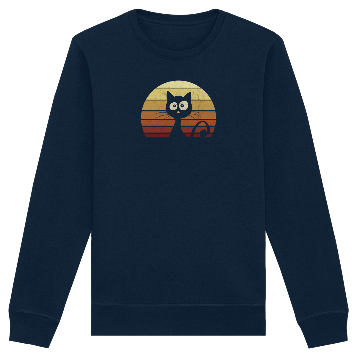 Katze vor Retro Sonnenuntergang - Organic Basic Unisex Sweatshirt