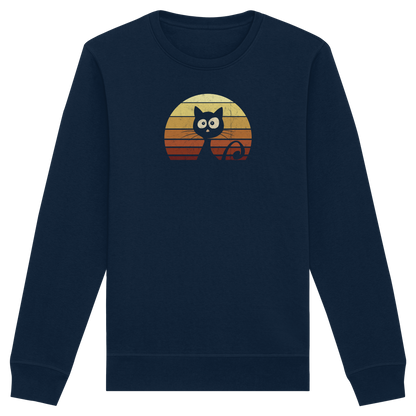 Katze vor Retro Sonnenuntergang - Organic Basic Unisex Sweatshirt