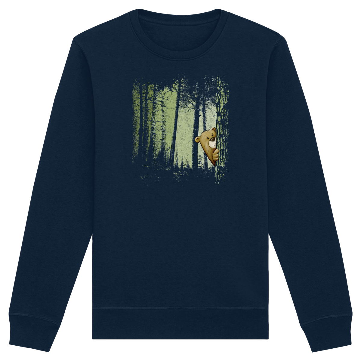 Comic Bär versteckt im Zwielicht Wald - Organic Basic Unisex Sweatshirt