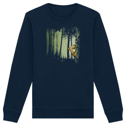 Comic Bär versteckt im Zwielicht Wald - Organic Basic Unisex Sweatshirt