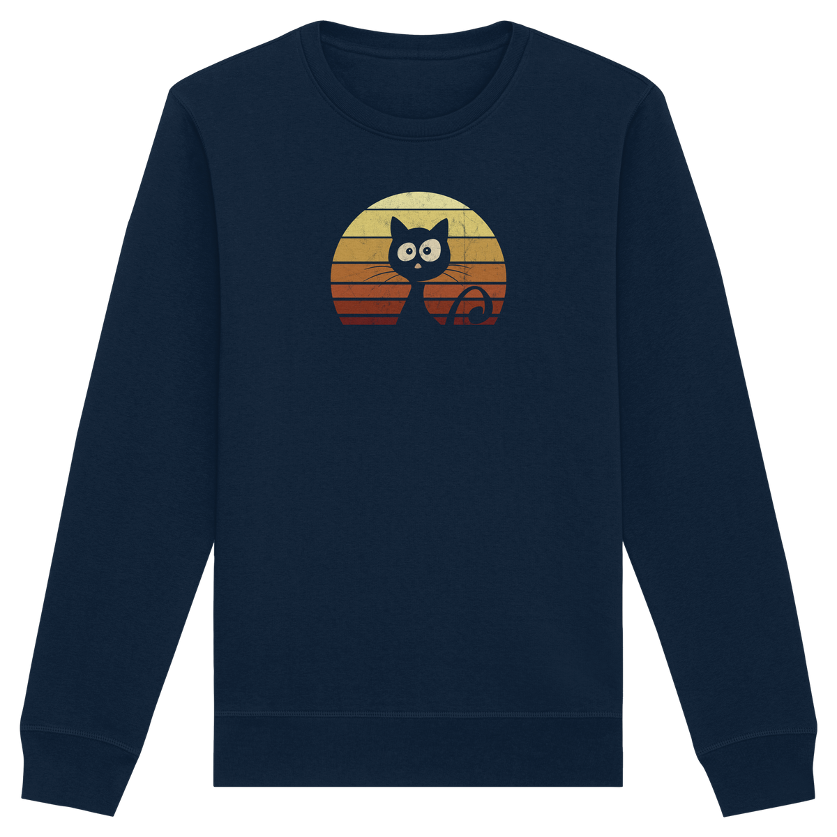 Katze vor Retro Sonnenuntergang - Organic Basic Unisex Sweatshirt
