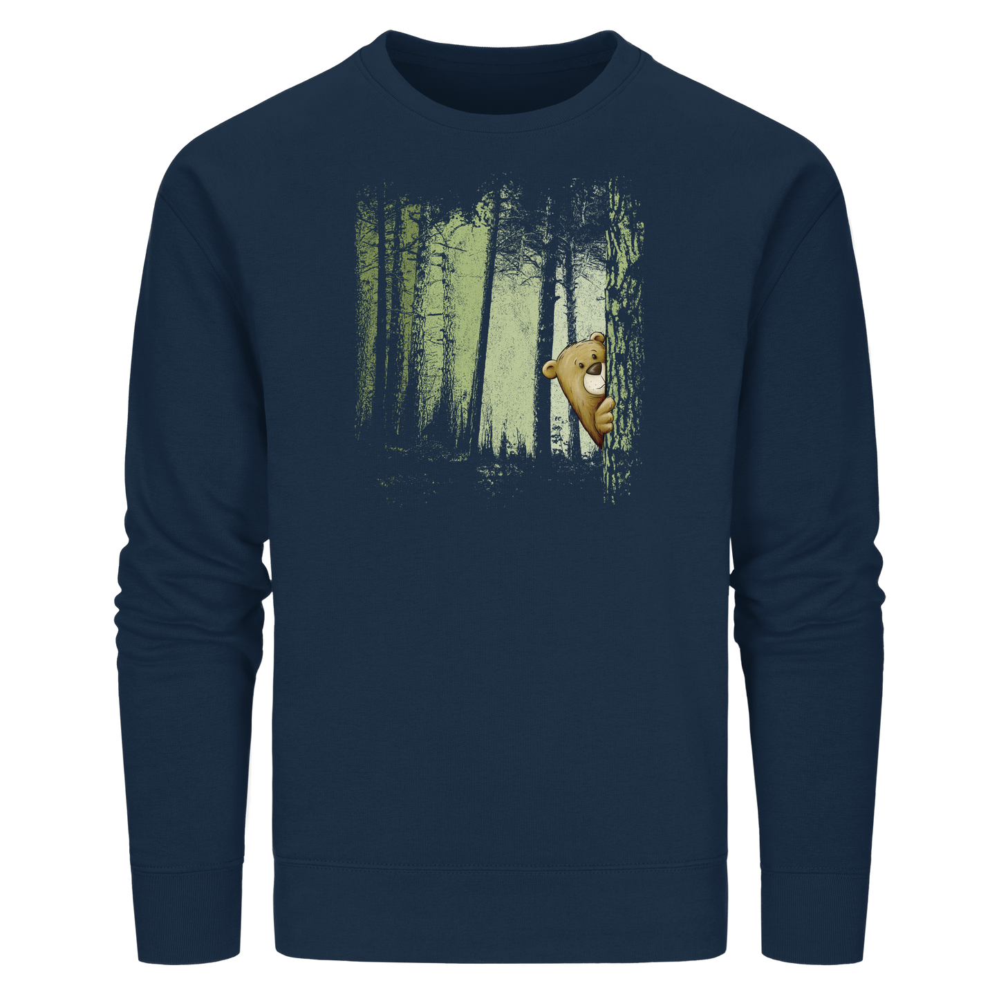 Comic Bär versteckt im Zwielicht Wald - Organic Basic Unisex Sweatshirt