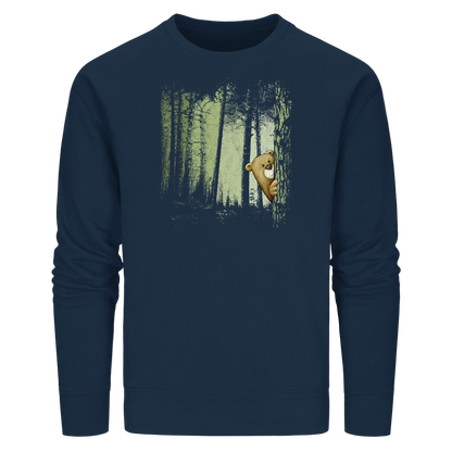 Comic Bär versteckt im Zwielicht Wald - Organic Basic Unisex Sweatshirt