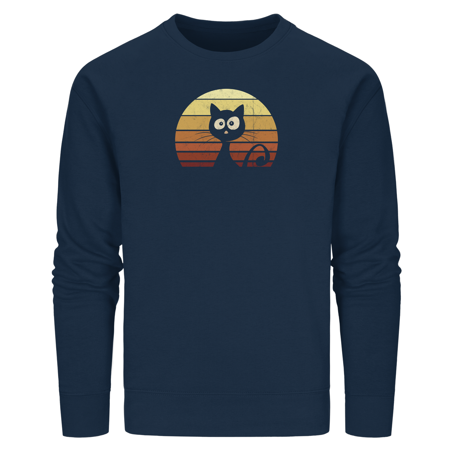 Katze vor Retro Sonnenuntergang - Organic Basic Unisex Sweatshirt