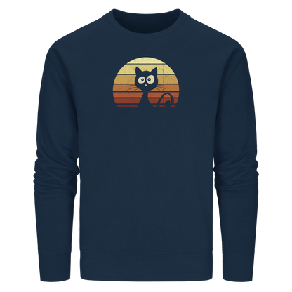 Katze vor Retro Sonnenuntergang - Organic Basic Unisex Sweatshirt