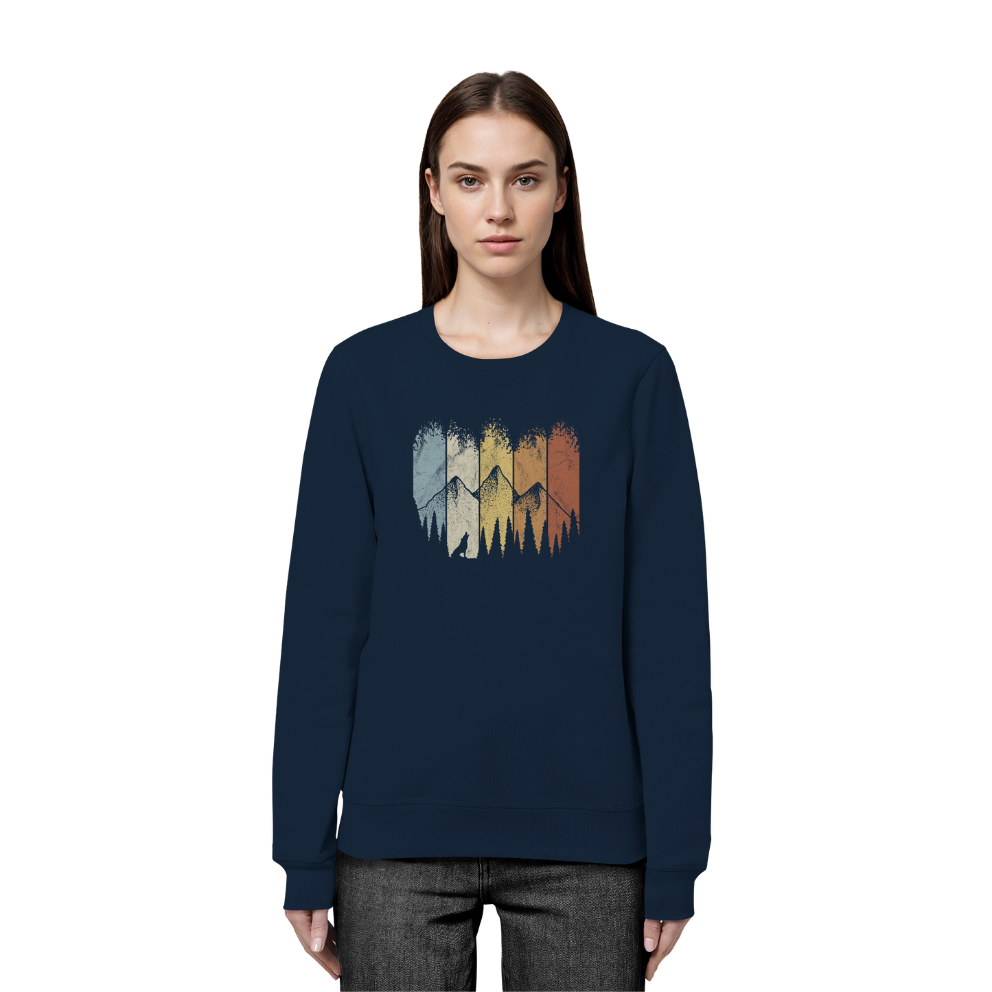 Retro Wald, Berge und Wolf  - Organic Basic Unisex Sweatshirt