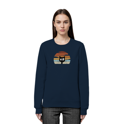 Retro schwarze Katze vor Sonnenuntergang - Organic Basic Unisex Sweatshirt