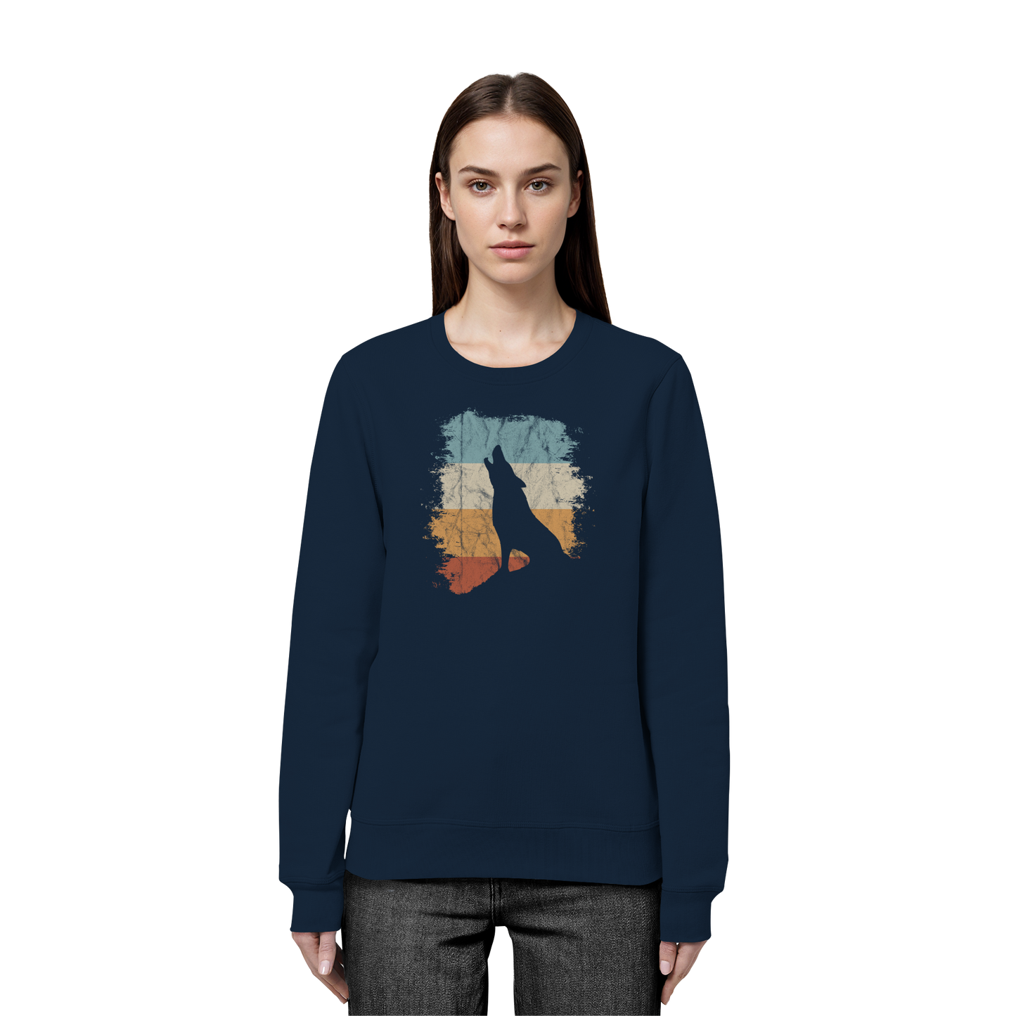 Retro Style lässig heulender Wolf  - Organic Basic Unisex Sweatshirt