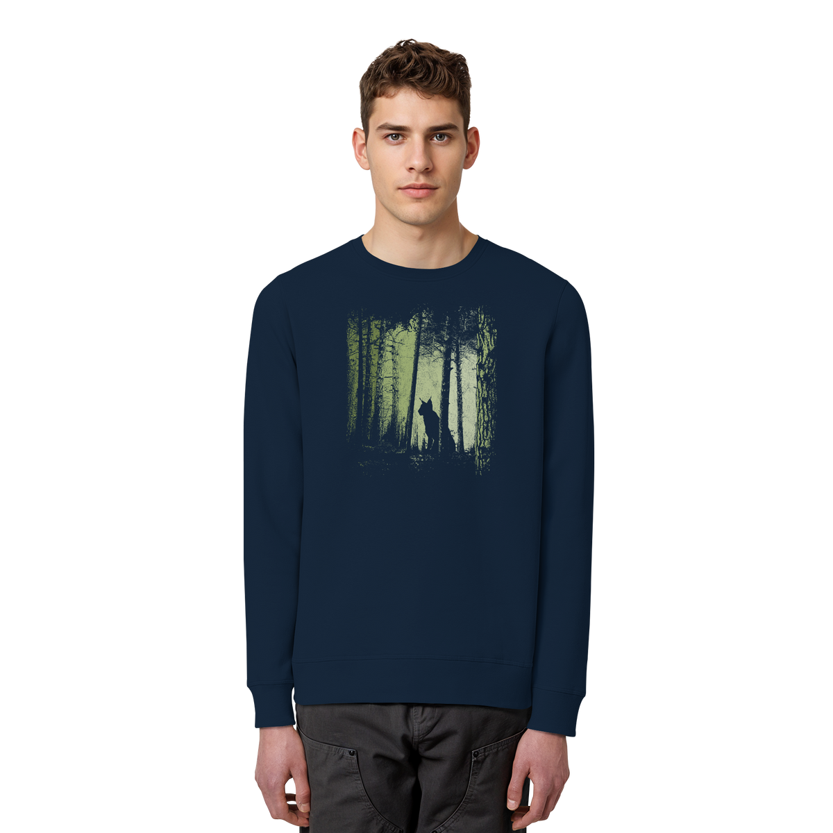 Luchs Wildkatze im Zwielicht Wald - Organic Basic Unisex Sweatshirt