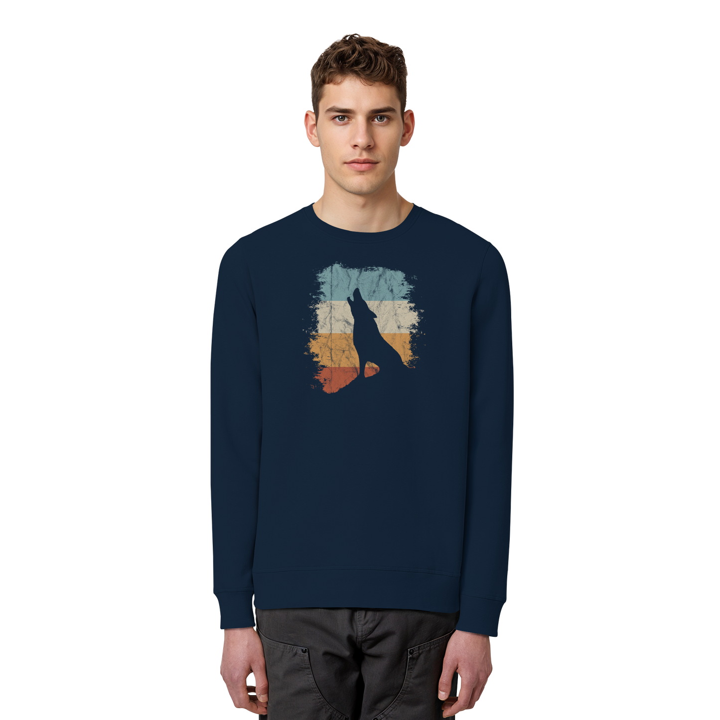 Retro Style lässig heulender Wolf  - Organic Basic Unisex Sweatshirt