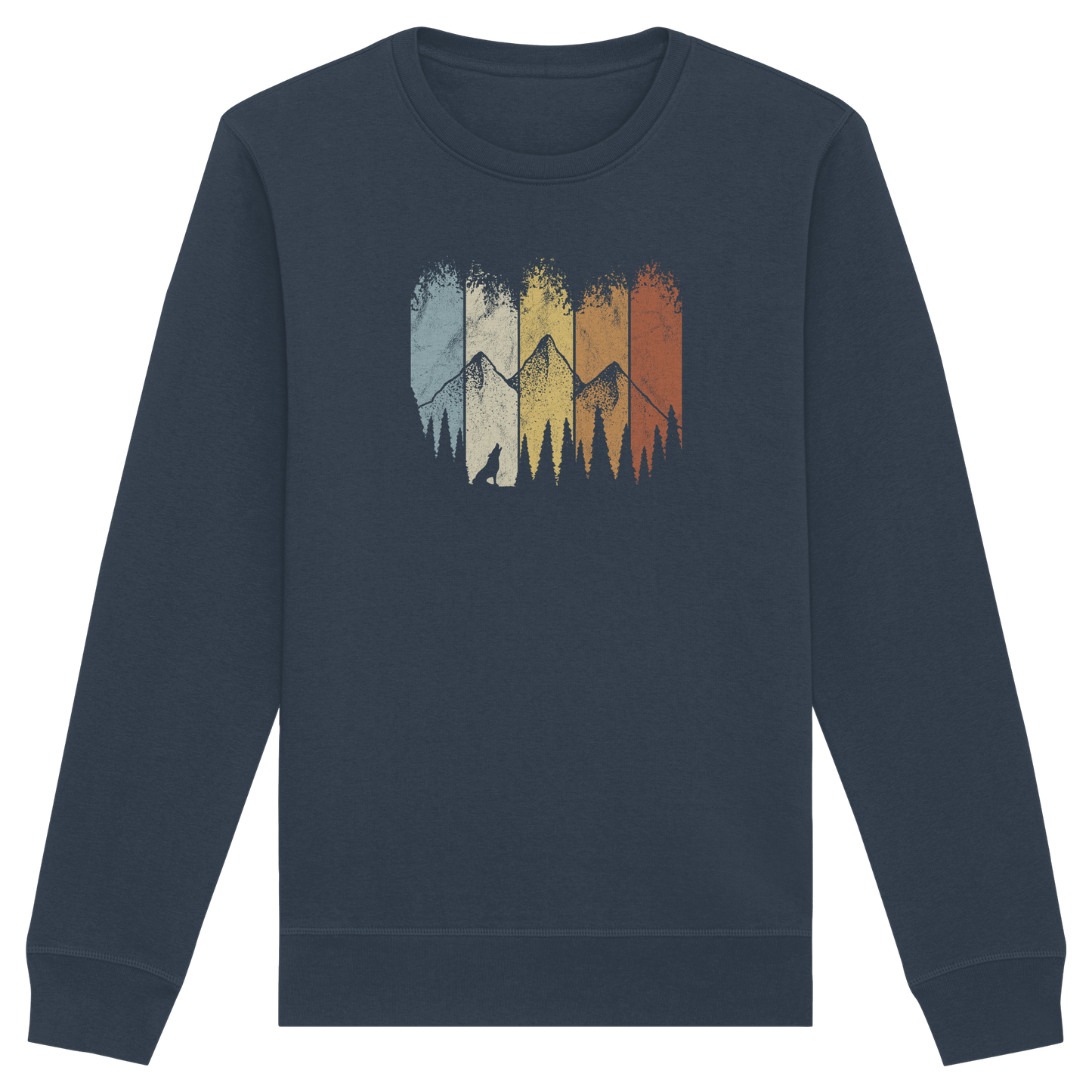 Retro Wald, Berge und Wolf  - Organic Basic Unisex Sweatshirt