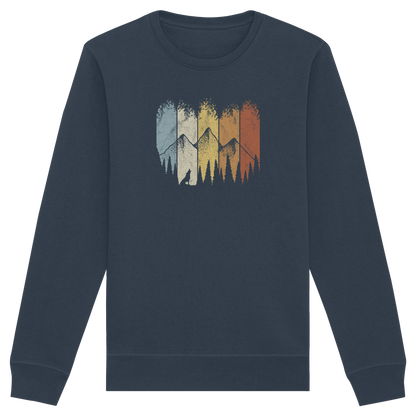 Retro Wald, Berge und Wolf  - Organic Basic Unisex Sweatshirt
