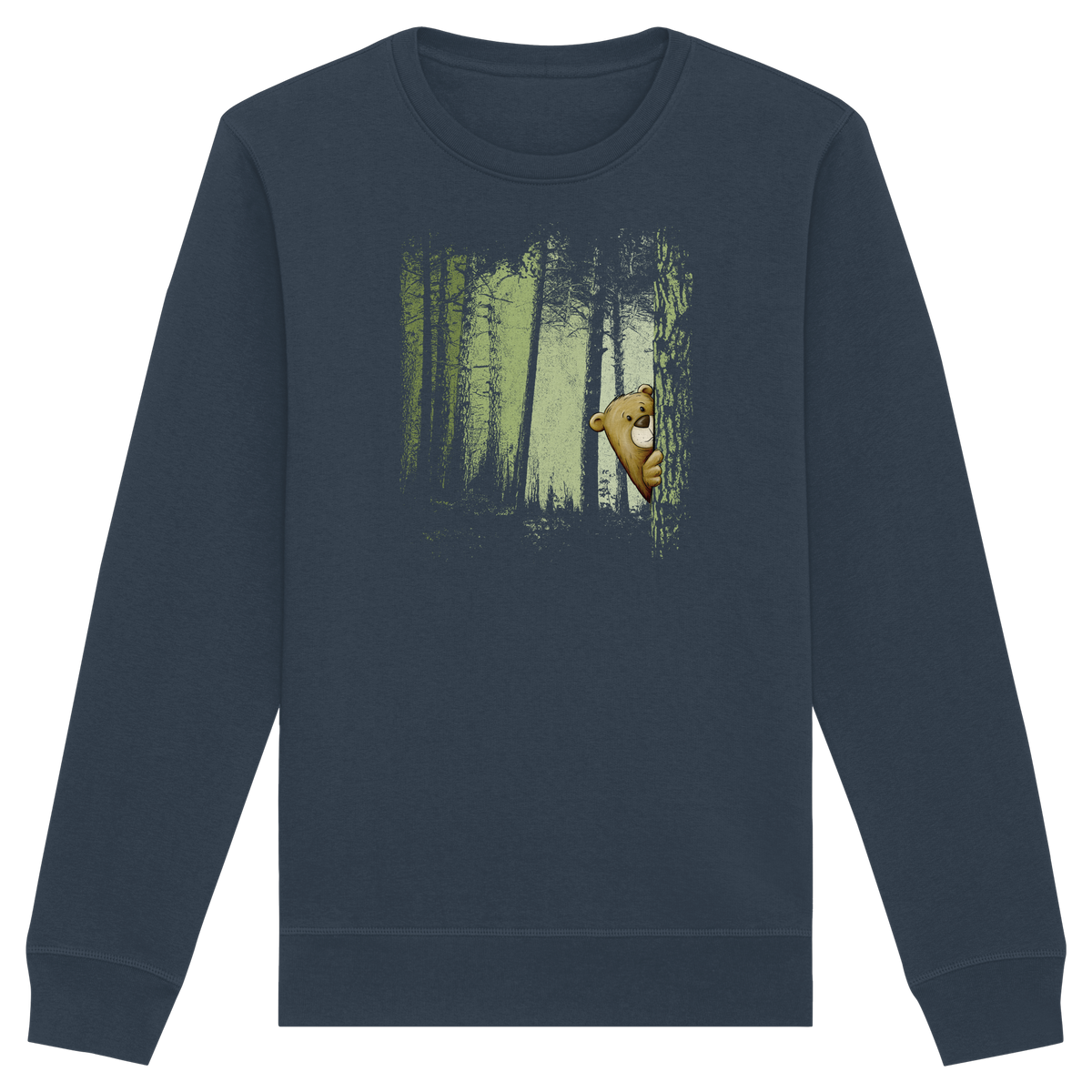 Comic Bär versteckt im Zwielicht Wald - Organic Basic Unisex Sweatshirt