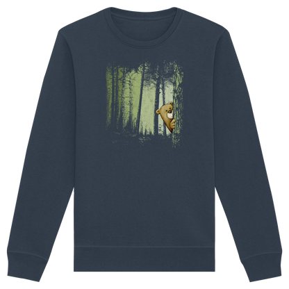 Comic Bär versteckt im Zwielicht Wald - Organic Basic Unisex Sweatshirt
