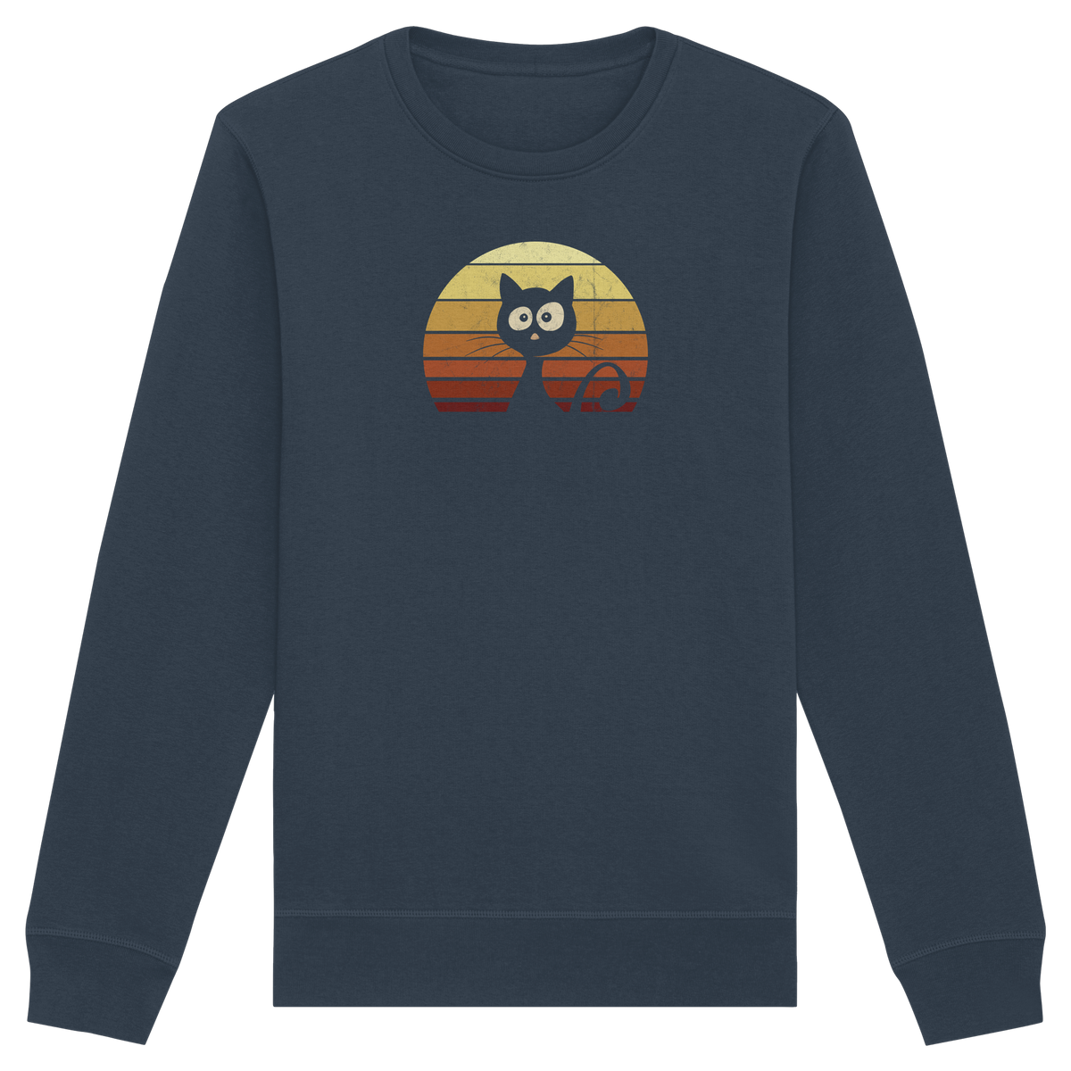 Katze vor Retro Sonnenuntergang - Organic Basic Unisex Sweatshirt