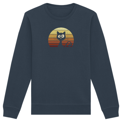 Katze vor Retro Sonnenuntergang - Organic Basic Unisex Sweatshirt