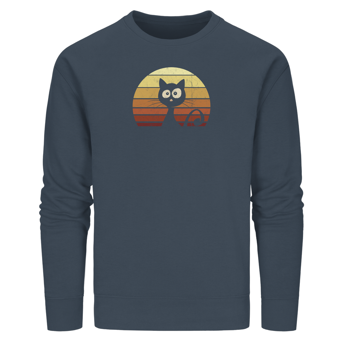 Katze vor Retro Sonnenuntergang - Organic Basic Unisex Sweatshirt