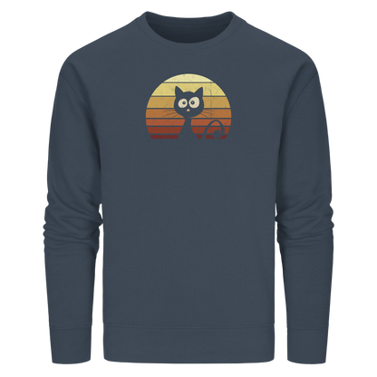 Katze vor Retro Sonnenuntergang - Organic Basic Unisex Sweatshirt
