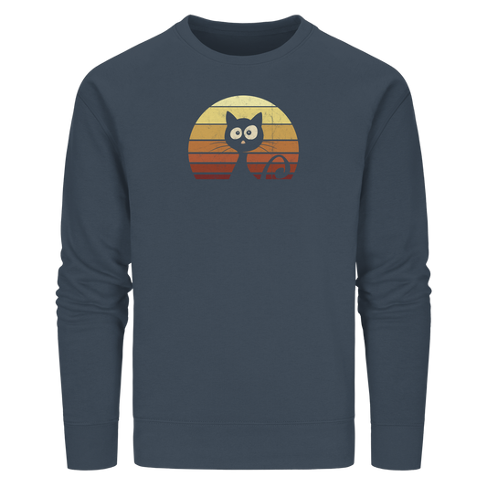 Katze vor Retro Sonnenuntergang - Organic Basic Unisex Sweatshirt
