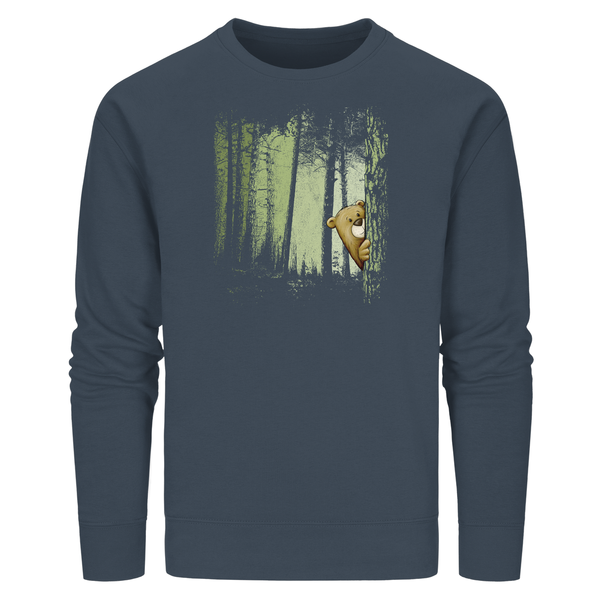 Comic Bär versteckt im Zwielicht Wald - Organic Basic Unisex Sweatshirt