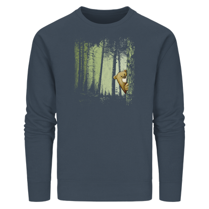 Comic Bär versteckt im Zwielicht Wald - Organic Basic Unisex Sweatshirt