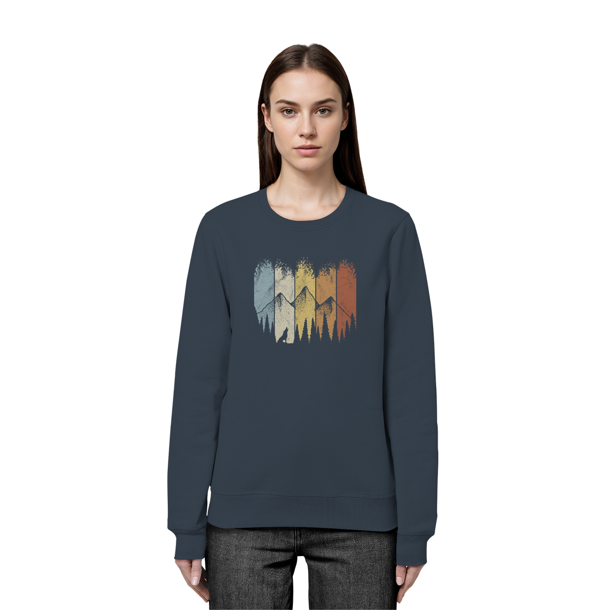Retro Wald, Berge und Wolf  - Organic Basic Unisex Sweatshirt