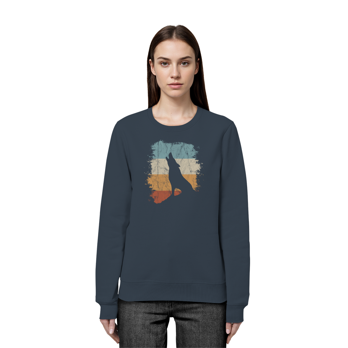 Retro Style lässig heulender Wolf  - Organic Basic Unisex Sweatshirt