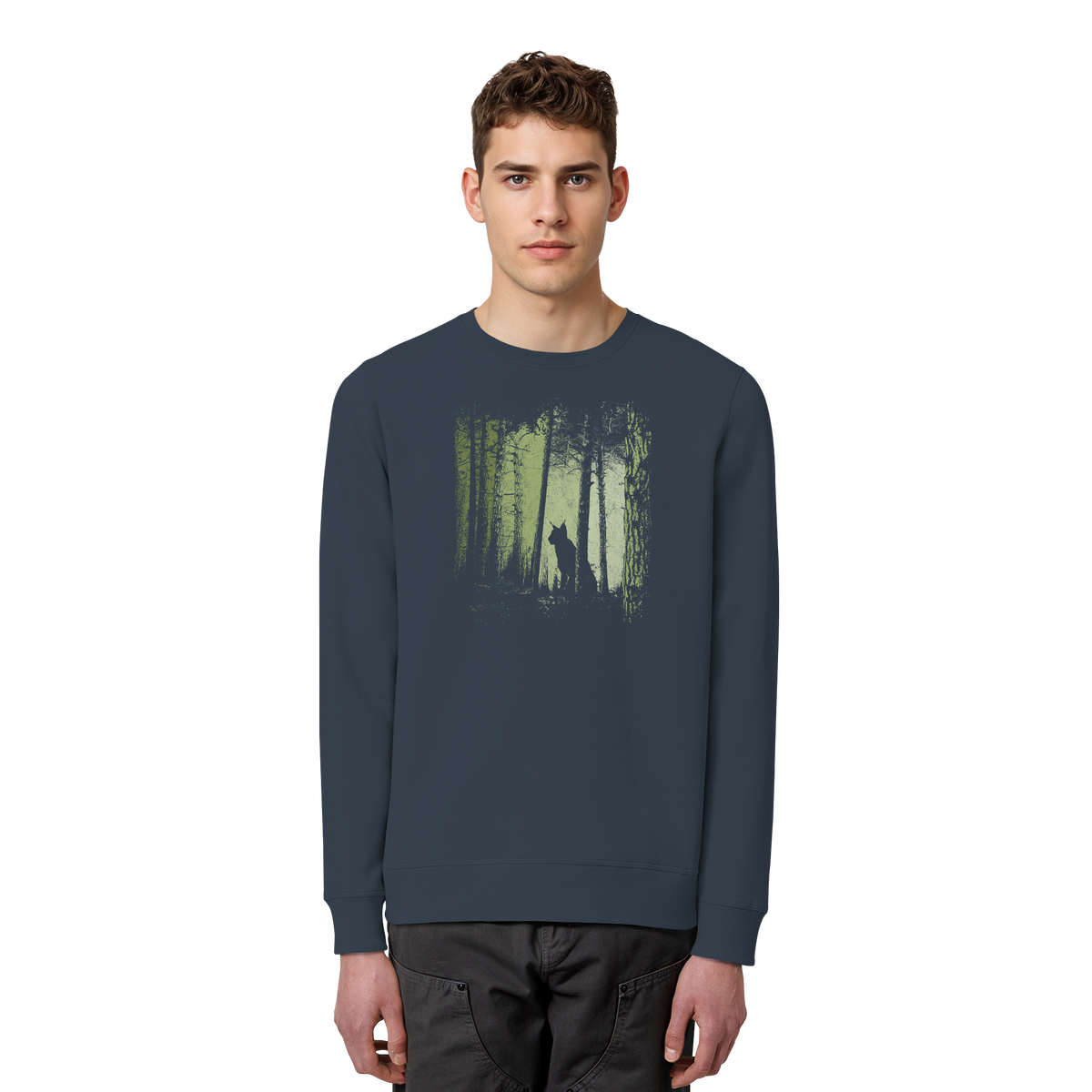 Luchs Wildkatze im Zwielicht Wald - Organic Basic Unisex Sweatshirt