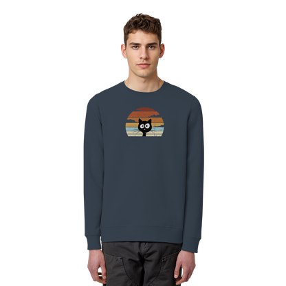 Retro schwarze Katze vor Sonnenuntergang - Organic Basic Unisex Sweatshirt