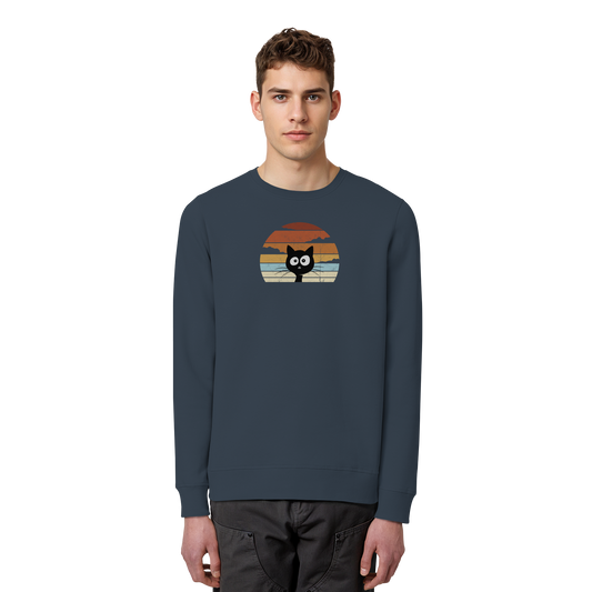 Retro schwarze Katze vor Sonnenuntergang - Organic Basic Unisex Sweatshirt