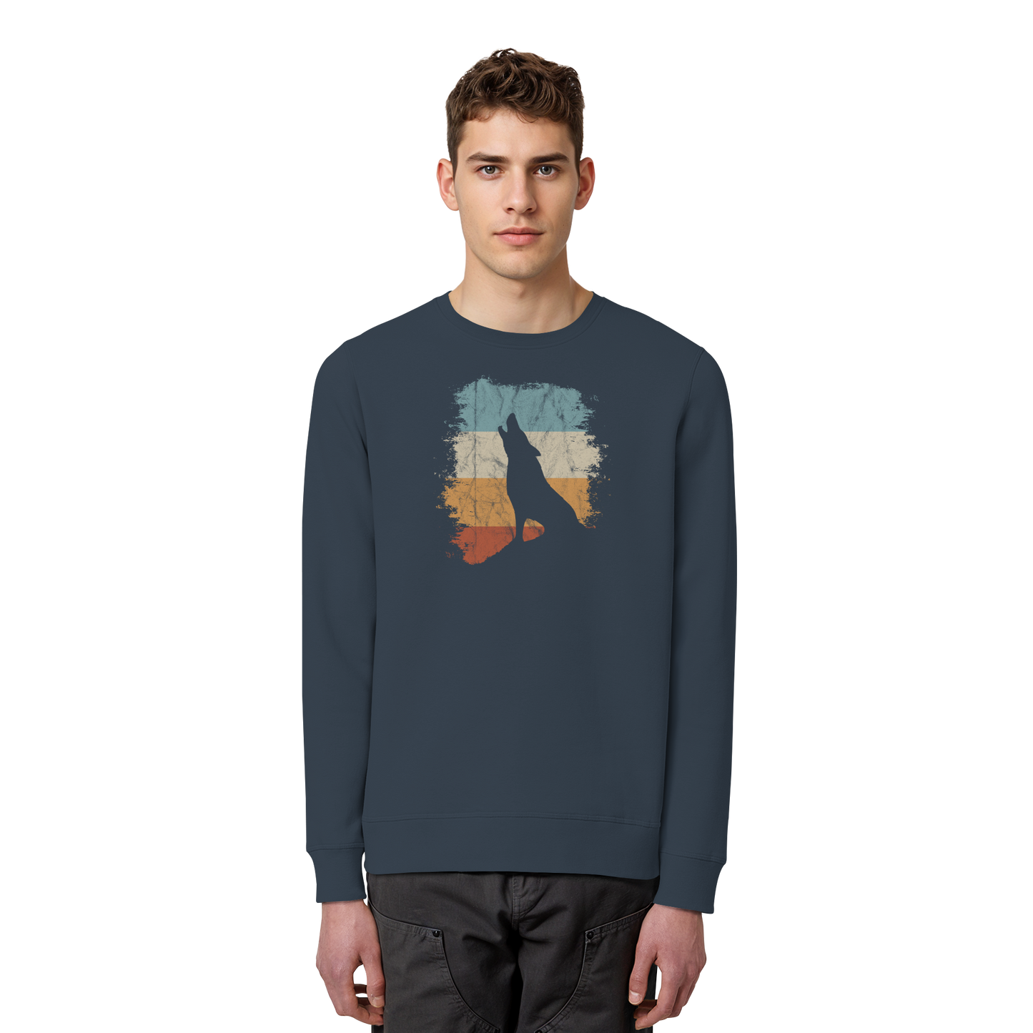 Retro Style lässig heulender Wolf  - Organic Basic Unisex Sweatshirt
