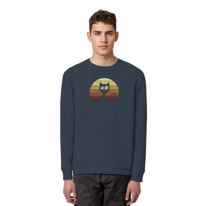 Katze vor Retro Sonnenuntergang - Organic Basic Unisex Sweatshirt