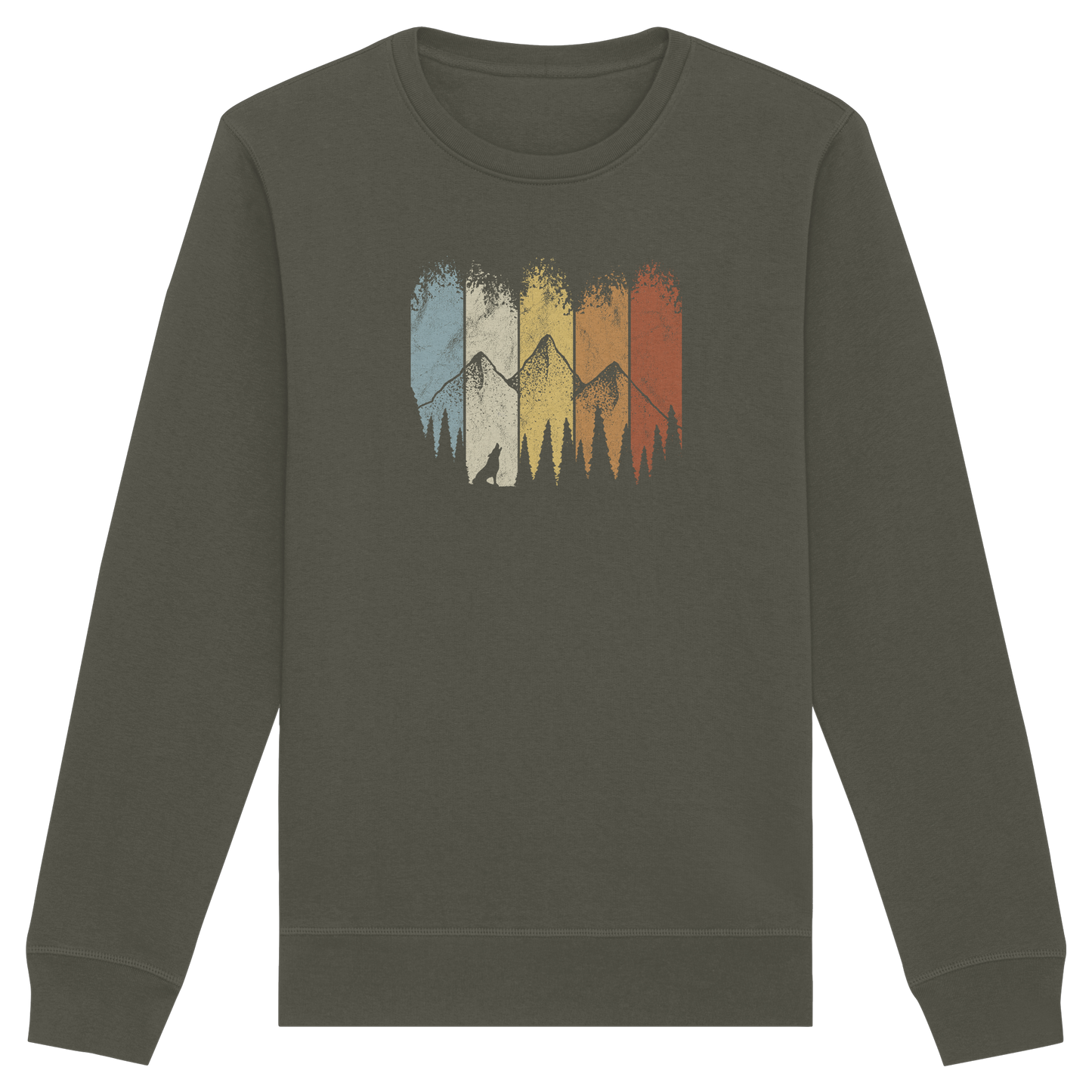 Retro Wald, Berge und Wolf  - Organic Basic Unisex Sweatshirt