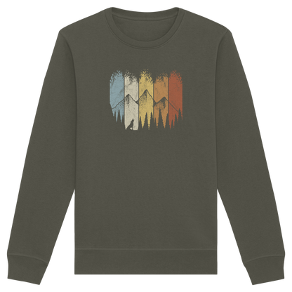 Retro Wald, Berge und Wolf  - Organic Basic Unisex Sweatshirt