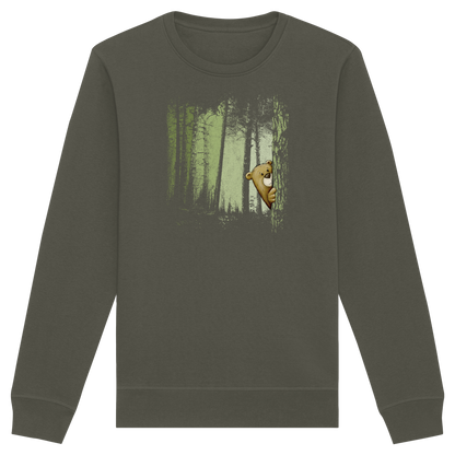 Comic Bär versteckt im Zwielicht Wald - Organic Basic Unisex Sweatshirt
