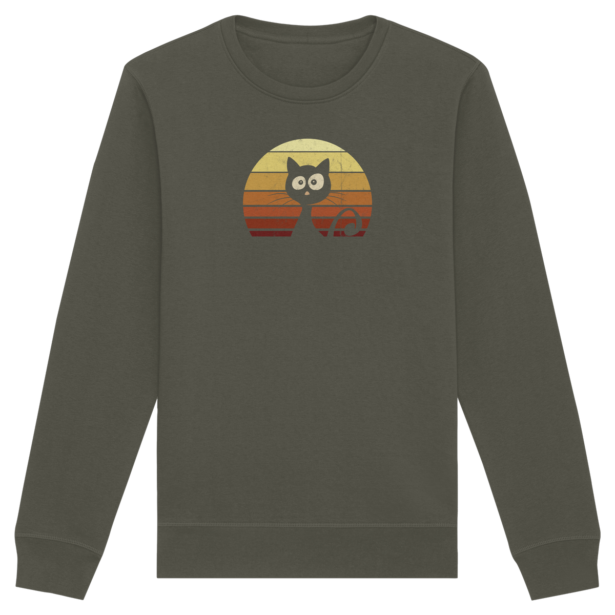 Katze vor Retro Sonnenuntergang - Organic Basic Unisex Sweatshirt