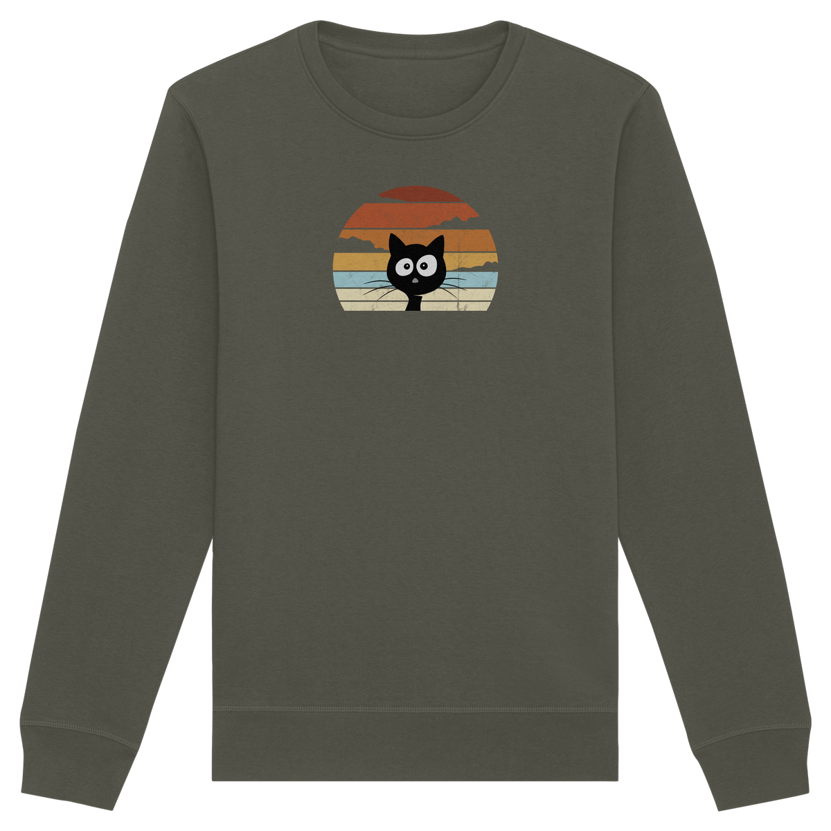 Retro schwarze Katze vor Sonnenuntergang - Organic Basic Unisex Sweatshirt