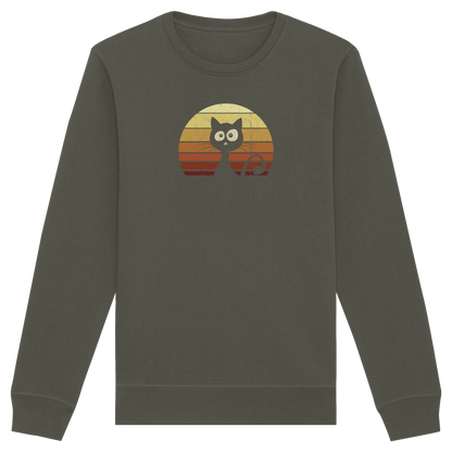 Katze vor Retro Sonnenuntergang - Organic Basic Unisex Sweatshirt