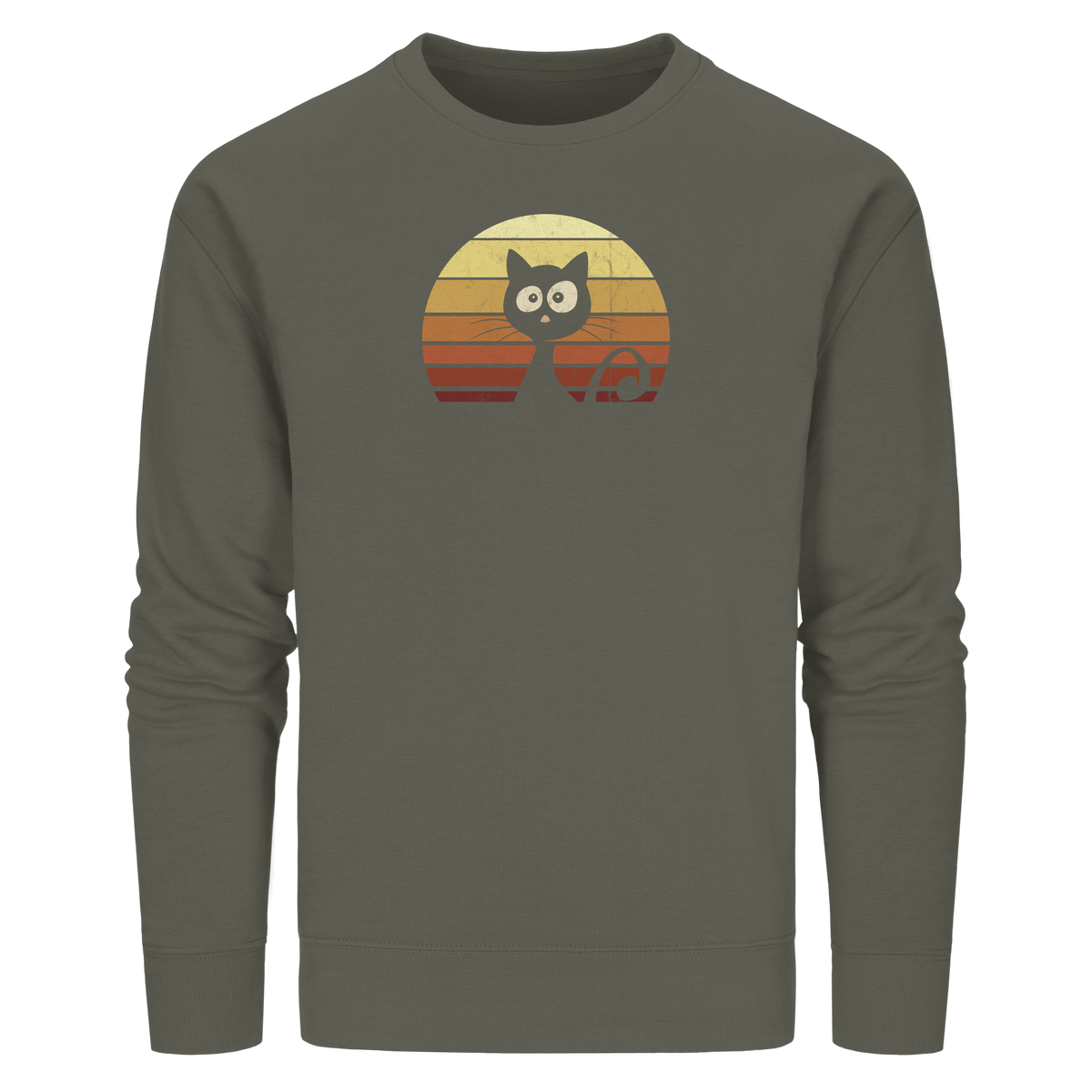 Katze vor Retro Sonnenuntergang - Organic Basic Unisex Sweatshirt