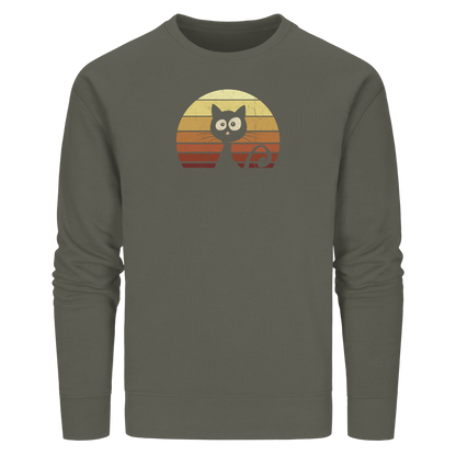 Katze vor Retro Sonnenuntergang - Organic Basic Unisex Sweatshirt