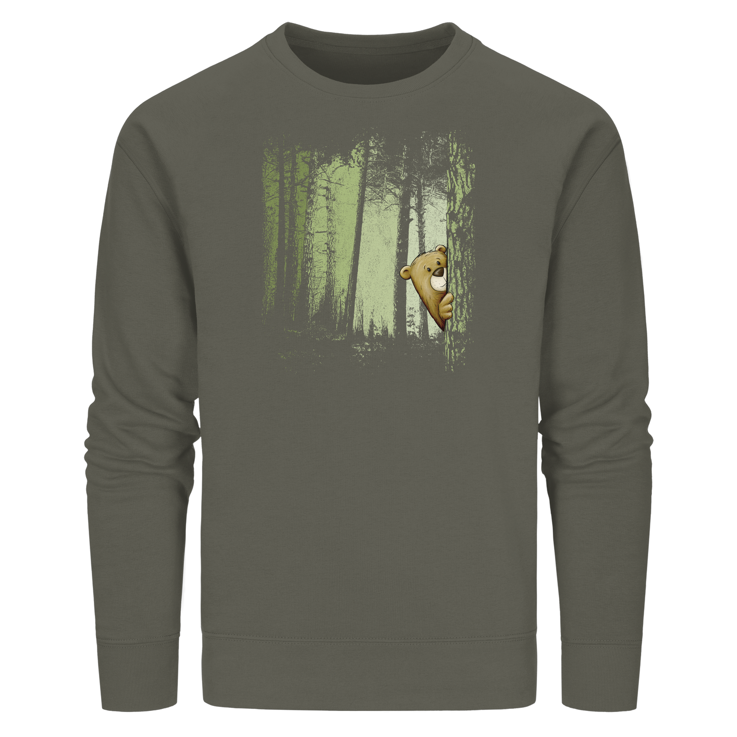 Comic Bär versteckt im Zwielicht Wald - Organic Basic Unisex Sweatshirt