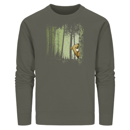 Comic Bär versteckt im Zwielicht Wald - Organic Basic Unisex Sweatshirt