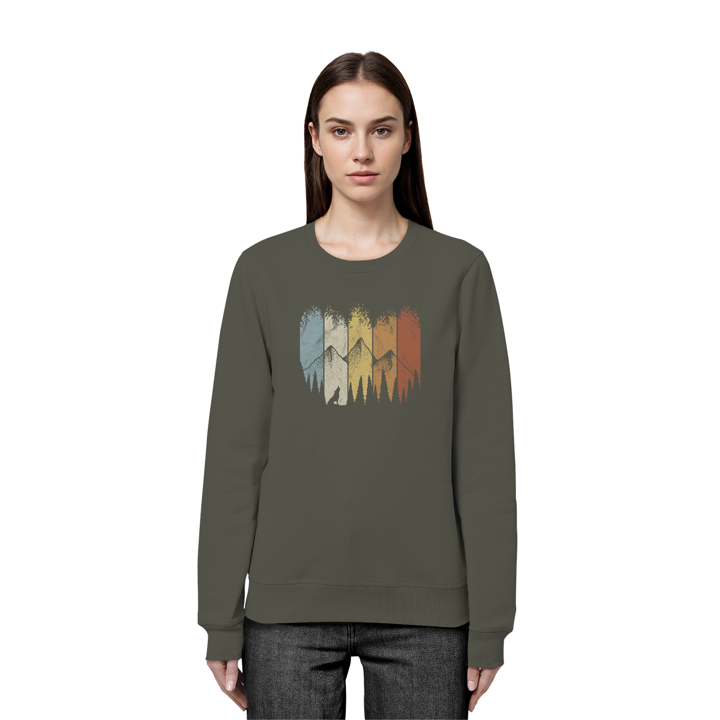 Retro Wald, Berge und Wolf  - Organic Basic Unisex Sweatshirt